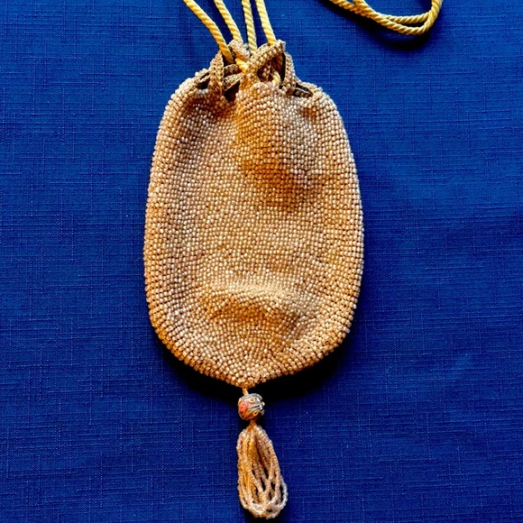 Vintage, Mauve, Beaded Drawstring Evening Purse - Picture 2 of 8